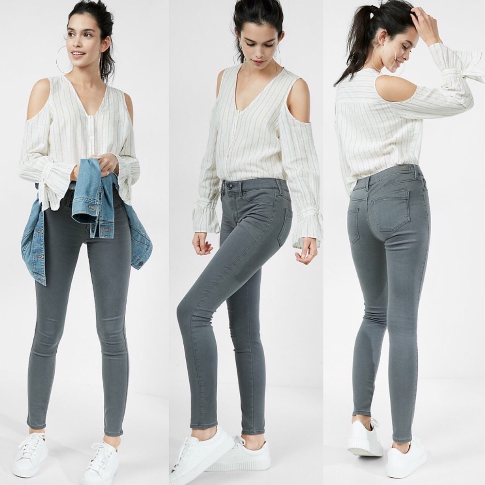 Express Gray Mid Rise Stretch + Jean Leggings - Picture 2 of 3